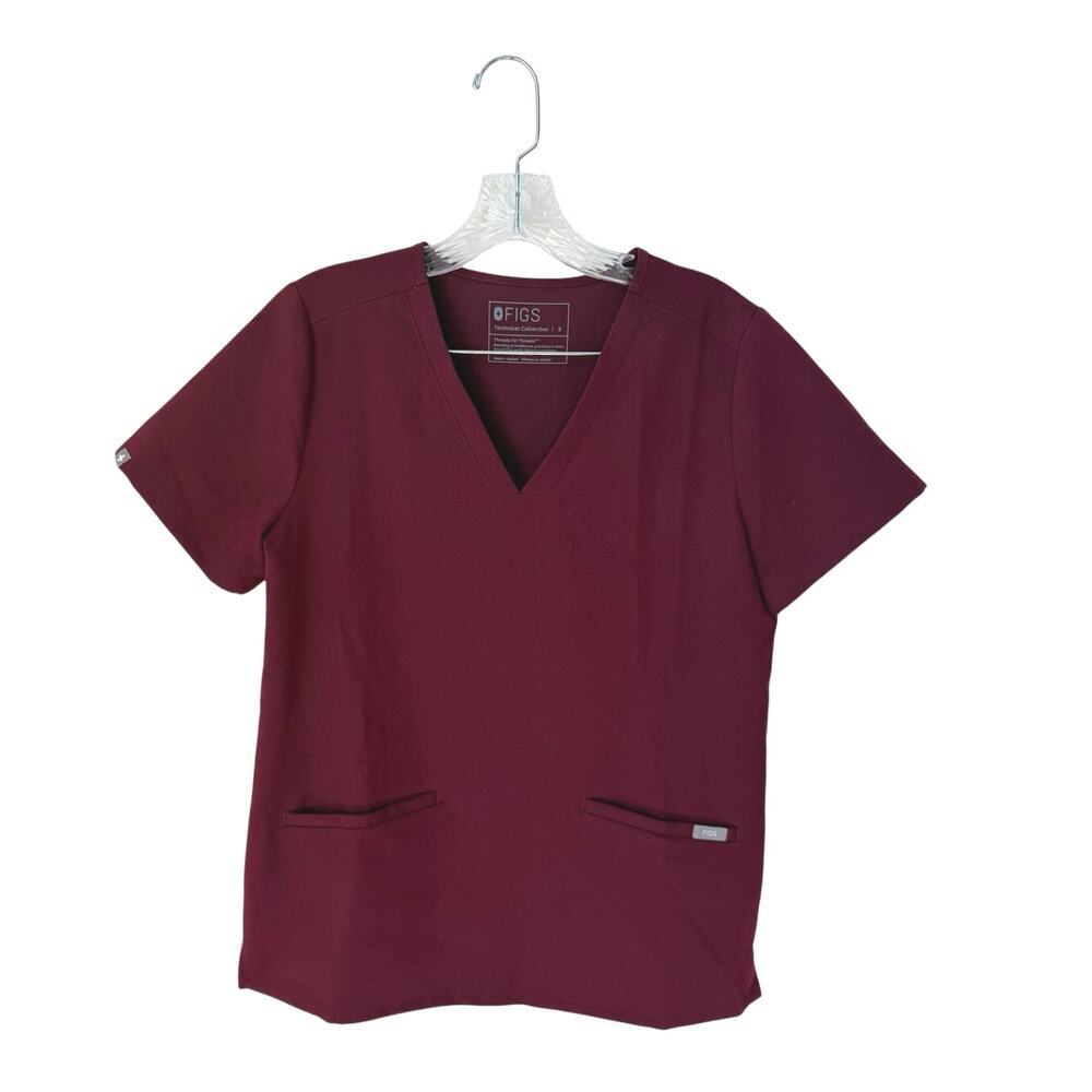 FIGS Burgundy 3 Pocket Casma V-Neck Scrub Top Size Small